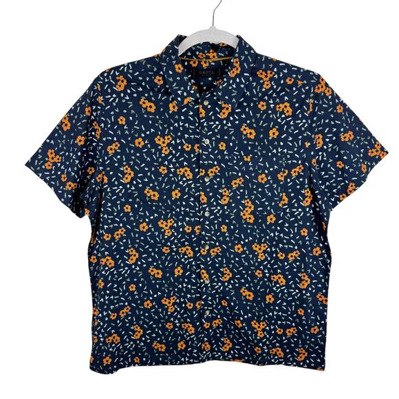 Dakota Grizzly NWOT Navy Orange Floral Pattern Short Sleeve Button Up Shirt XL - Picture 1 of 6